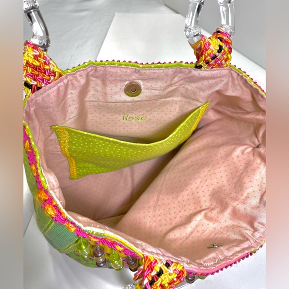 Cat Feline Canvas Multicolor Tote Bag Purse Embroidered Beads from Rose Clear - Picture 9 of 9